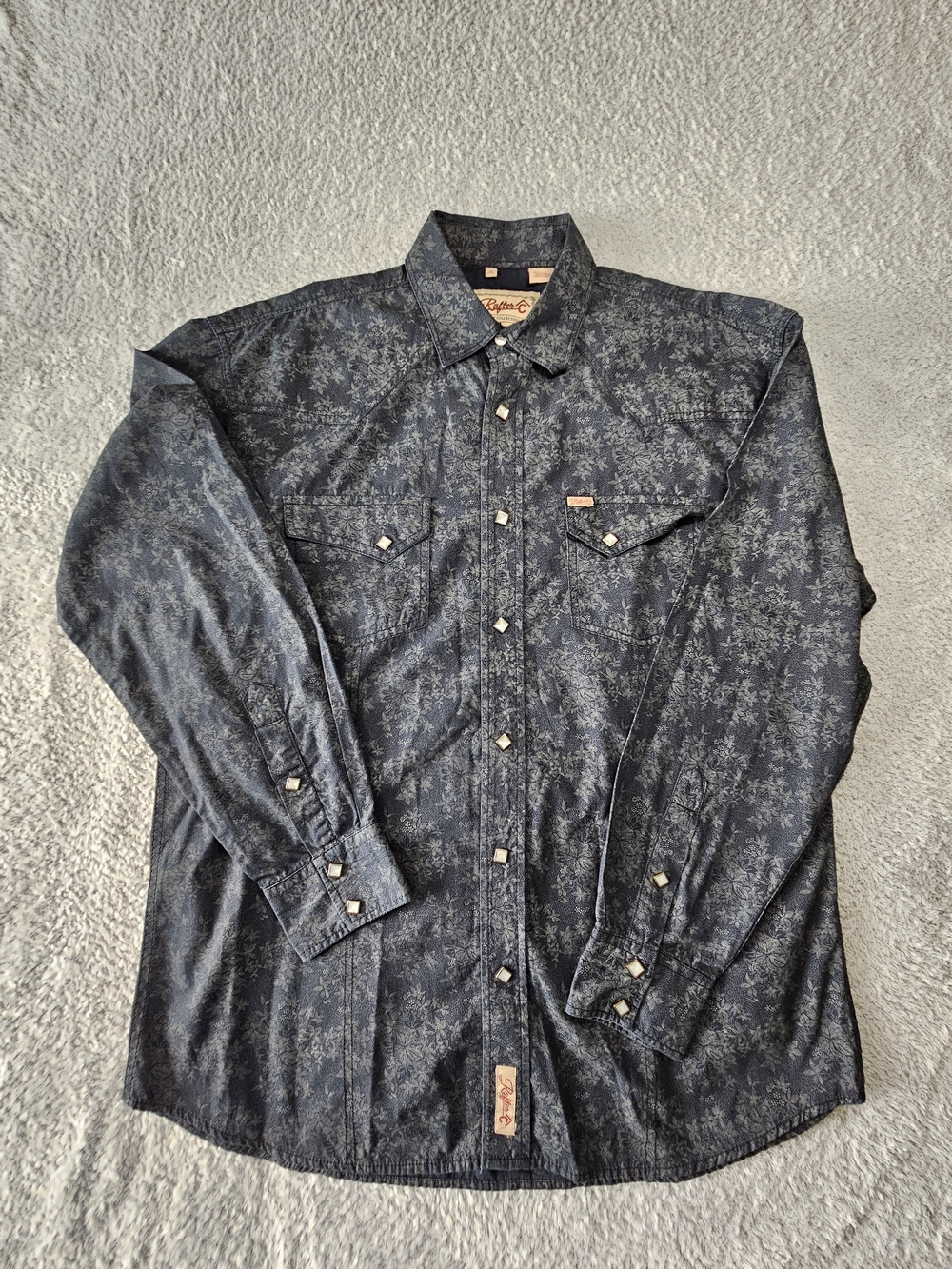 Men's Dark Indigo Floral Western Button-Down Shirt - Roger Cole